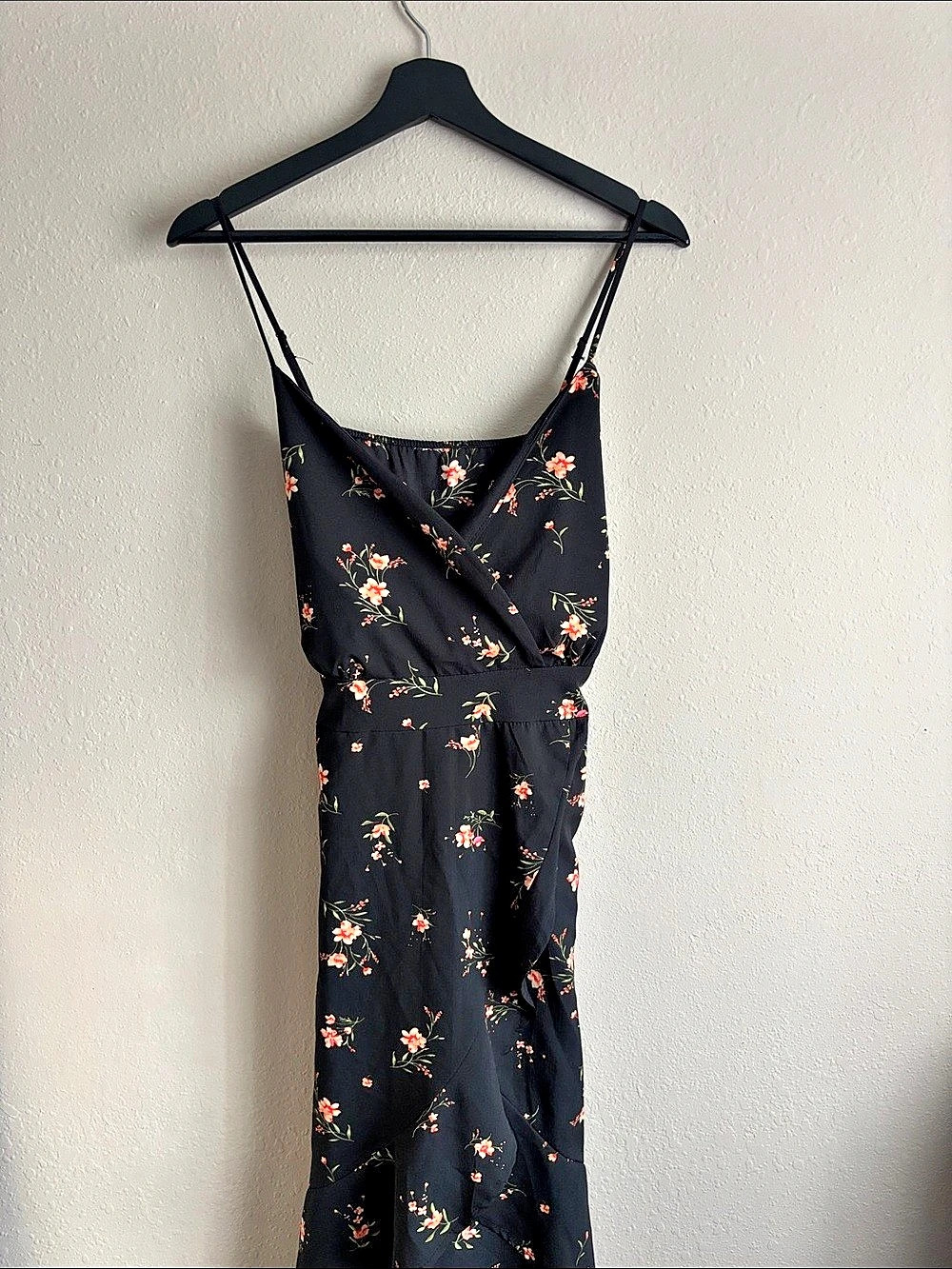 Floral Midi Dress in Black & Orange